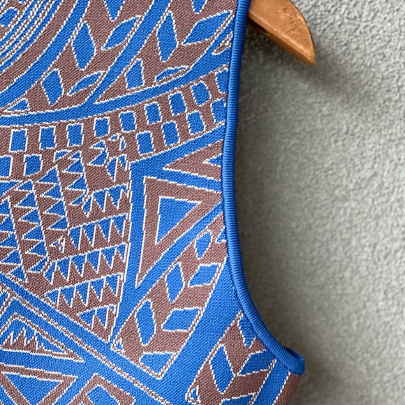 BCBGMAXAZRIA Wiggle Dress,Large Blue Brown Dress, Evening Dress,Abstract Pattern - Picture 7 of 11